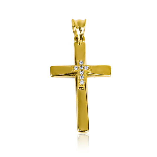 Dije cruz eternal I está hecho de oro 18k en Joyería Caracas, cuenta con garantía de por vida.