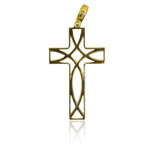 Dije Cruz Simetry I, fabricado en Oro 18K por Joyería Caracas, este dije es garantía para toda la vida.