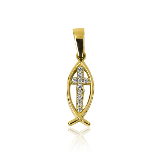 Dije Pez - Cruz I, elaborado en oro 18K por Joyería Caracas, cuenta con certificado de calidad y garantía.