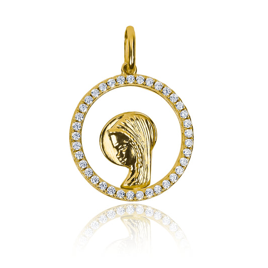 Dije rostro virgen I, fabricado en Oro 18K por Joyería Caracas, cuenta con garantía de calidad y durabilidad de por vida.