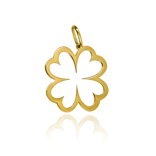 Dije trébol silueta, elaborado en oro 18K por Joyería Caracas, cuenta con garantía para toda la vida.