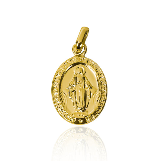 Dije Virgen milagrosa XXL JT, fabricado en oro 18K por Joyería Caracas, cuenta con garantía para toda la vida.