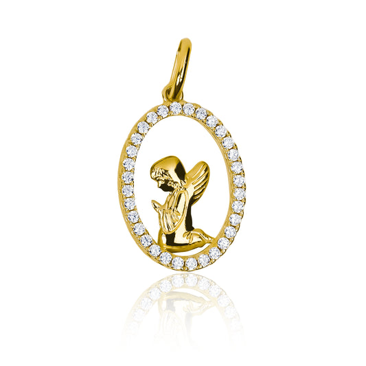 Dije Ángel rezando cristales I, fabricado en Oro 18K por Joyería Caracas, cuenta con garantía de calidad y durabilidad de por vida.