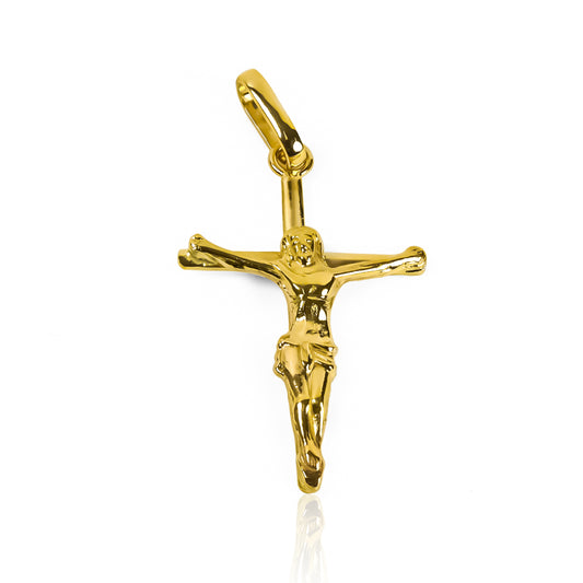 Dije Cruz Cristo L JC, fabricado en oro 18K por Joyería Caracas. Con una garantía para toda la vida.