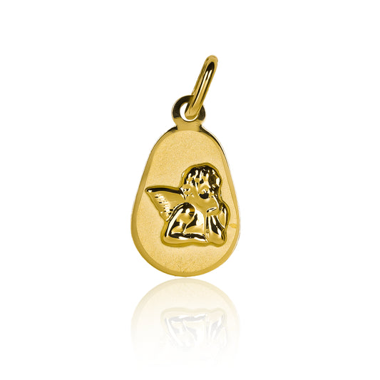 Dije placa pera Angelito I, fabricado en oro 18K por Joyería Caracas, cuenta con garantía de por vida.