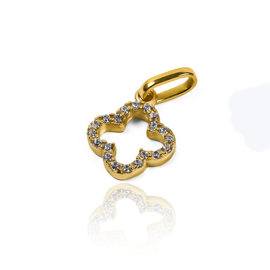 Dije Trébol Croquis S, fabricado en oro de 18K por Joyería Caracas, cuenta con certificado de calidad y garantía de por vida.