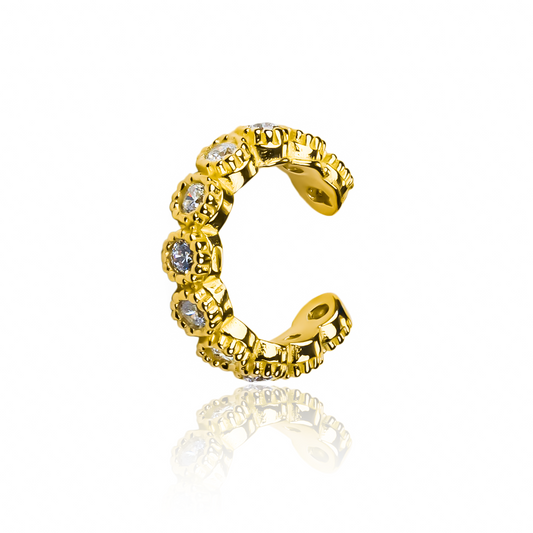Earcuff Caterpillar Cristal, fabricado en oro 18K por Joyería Caracas, cuenta con certificado de calidad y garantía de por vida.