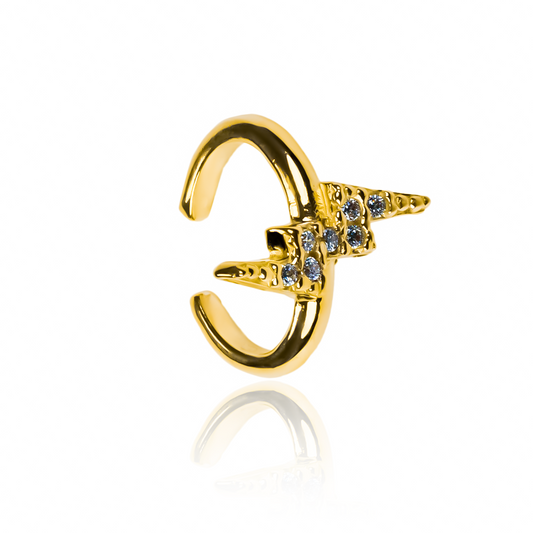 Earcuff Lightning, fabricado en oro 18K por Joyería Caracas, cuenta con certificado de calidad y garantía de por vida.