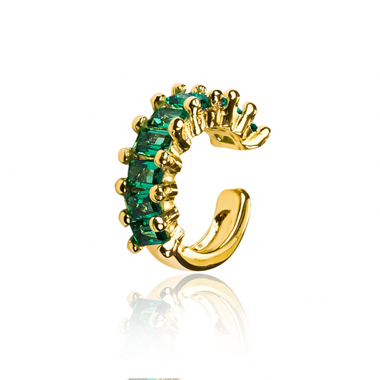 Earcuff Stones Green, fabricado en oro 18K por Joyería Caracas, cuenta con certificado de calidad y garantía de por vida.