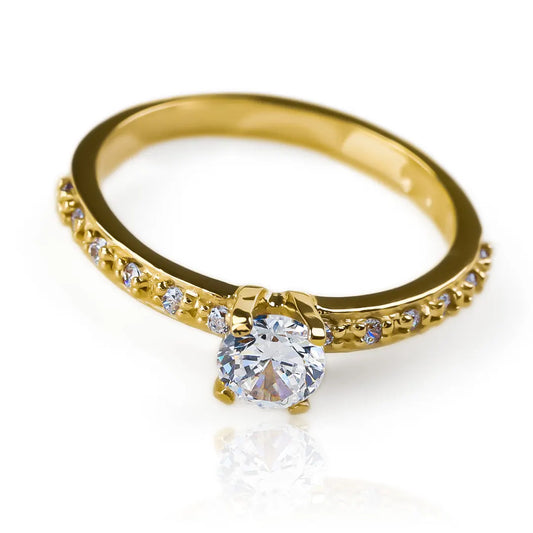 Anillo de compromiso eternity, fabricado en oro 18k de Joyería Caracas, cuenta con certificado de calidad y garantía de por vida.