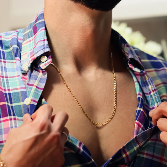 Cuello de mujer con cadena en tejido Panzer Chabal de 60cm en oro amarillo de 18 quilates, hecho en Joyería Caracas.