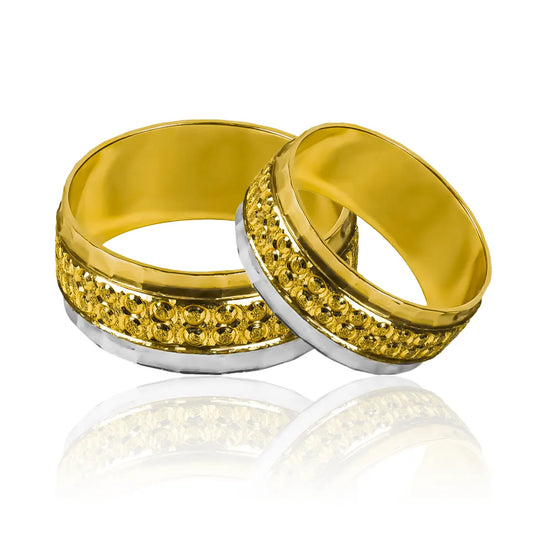 Argollas de Matrimonio Facetada Espejo, fabricadas en oro 18k de Joyería Caracas, cuentan con certificado de calidad y garantía de por vida.