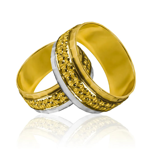 Argollas de Matrimonio Facetada Espejo, fabricadas en oro 18k de Joyería Caracas, cuentan con certificado de calidad y garantía de por vida.