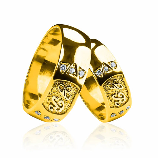 Argollas de matrimonio Gr Style, fabricadas en oro 18k de Joyería Caracas, cuenta con certificado de calidad y garantía para toda la vida.