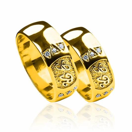 Argollas de matrimonio Gr Style, fabricadas en oro 18k de Joyería Caracas, cuenta con certificado de calidad y garantía para toda la vida.