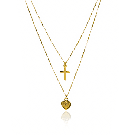 Gargantilla Cross & Heart, fabricado en oro 18k por Joyería Caracas, cuenta con un certificado de calidad y garantía de por vida.