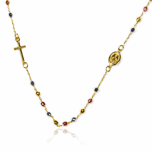 Gargantilla Denario Diamantado 3 Oros I, fabricado en oro 18k por Joyería Caracas, cuenta con un certificado de calidad y garantía de por vida.