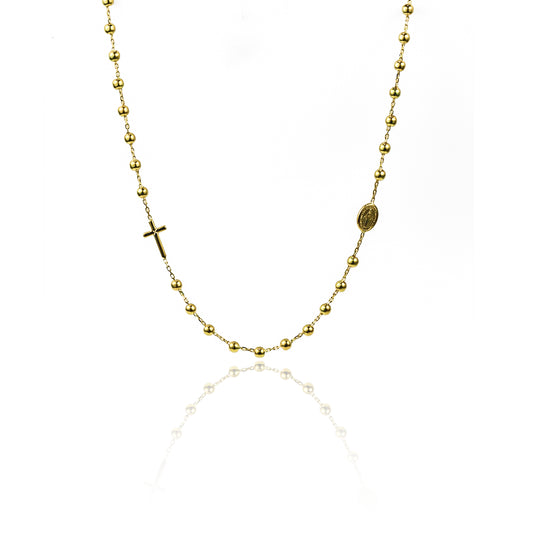 Gargantilla Denario Milagrosa S45 I, fabricada en oro 18k por Joyería Caracas, cuenta con un certificado de calidad y garantía de por vida.