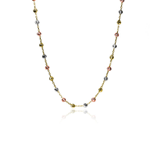 Gargantilla Esferas Facetadas 3 Oros 45, fabricado en oro 18k por Joyería Caracas, cuenta con un certificado de calidad y garantía de por vida.