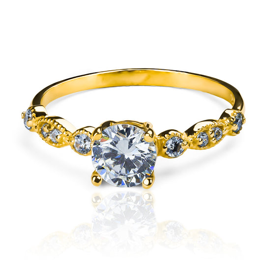 Anillo de compromiso solitario Fashion Garden de la Joyería Caracas. Confeccionado en exquisito oro de 18k con certificado de calidad.