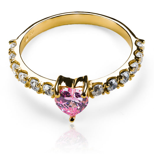 Anillo solitario corazón enamorado, elaborado en oro 18k por Joyería Caracas, cuenta con un certificado de calidad que garantiza su autenticidad.