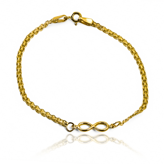 Pulsera Bismarck infinito I fabricada en Oro 18K por Joyería Caracas, cuenta con un certificado de calidad y garantía para toda la vida.