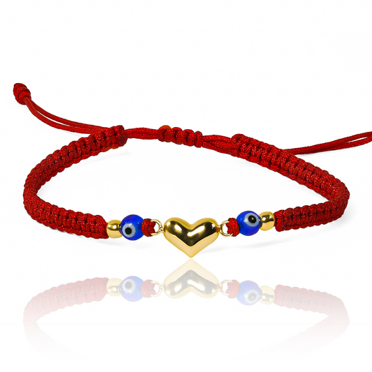 Pulsera Corazón + Esfera Lisa #3 x2 de Joyería Caracas está hecha en oro 18k, con detalles en hilo coreano y bisutería de calidad. Con garantía de por vida y sin costo adicional.