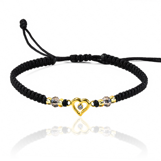 Pulsera Corazón de cristal elaborada en Oro 18K por Joyería Caracas, cuenta con garantía para toda la vida.