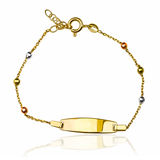 Pulsera Lisa de esferas facetadas en 3 tonos de oro 18K. Una joya de la exclusiva Joyería Caracas, con garantía de por vida.
