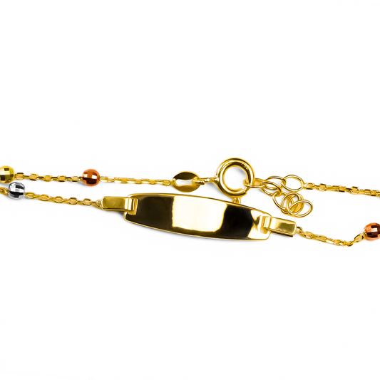 Pulsera Lisa de esferas facetadas en 3 tonos de oro 18K. Una joya de la exclusiva Joyería Caracas, con garantía de por vida.