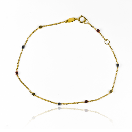 Pulsera dados 3 oros I, fabricada en oro 18K por Joyería Caracas, esta pulsera ofrece una garantía de por vida.