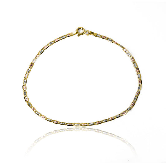 Pulsera escalera plana 3 oros S, confeccionada en oro 18K de la prestigiosa Joyería Caracas, viene con una garantía para toda la vida.