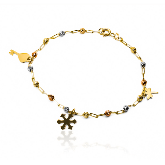Pulsera estrella libélula llave I elaborada en Oro 18K por Joyería Caracas, cuenta con un certificado de calidad y garantía para toda la vida.