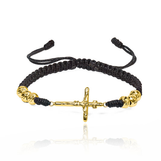 Pulsera Cruz cristo + Esferas #6 diamantadas
