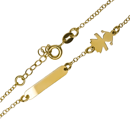 Pulsera bebe niña elaborada en Oro 18K por Joyería Caracas, cuenta con certificado de calidad y garantía de por vida.