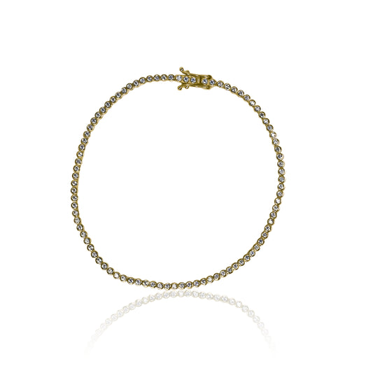 Pulsera Tennis round box fabricada con Oro 18K por Joyería Caracas. Además, cuenta con una garantía para toda la vida.