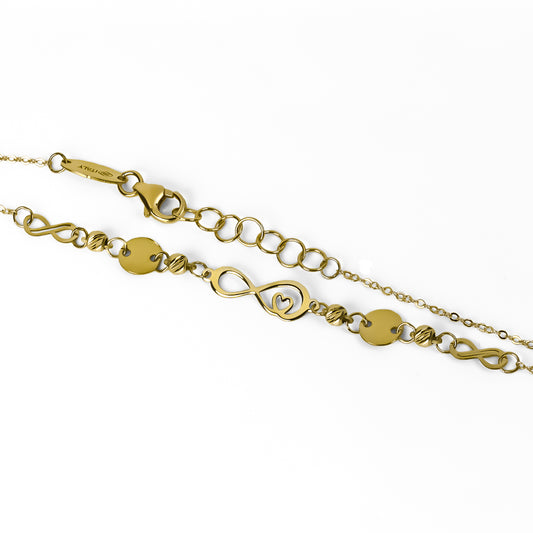 Pulsera infinity heart fabricada en Oro 18K por Joyería Caracas. Con una garantía de por vida.