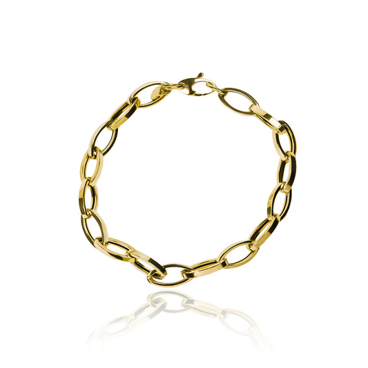 Pulsera Oval clips fabricado en oro de 18k por Joyería Caracas, cuenta con certificado de calidad y garantía de por vida.