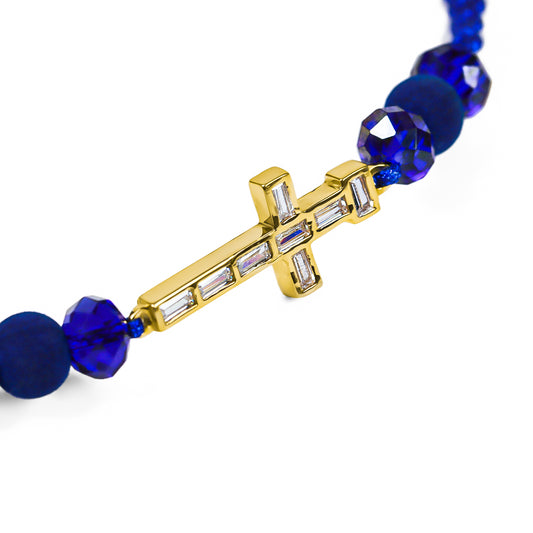 Pulsera cruz Jc baguette de Oro 18K. Diseñada por Joyería Caracas, garantizada para toda la vida.