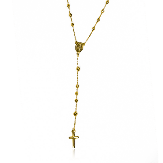 Rosario Facetado M I, fabricado en oro 18K por Joyería Caracas, cuenta con certificado de calidad y garantía de por vida.