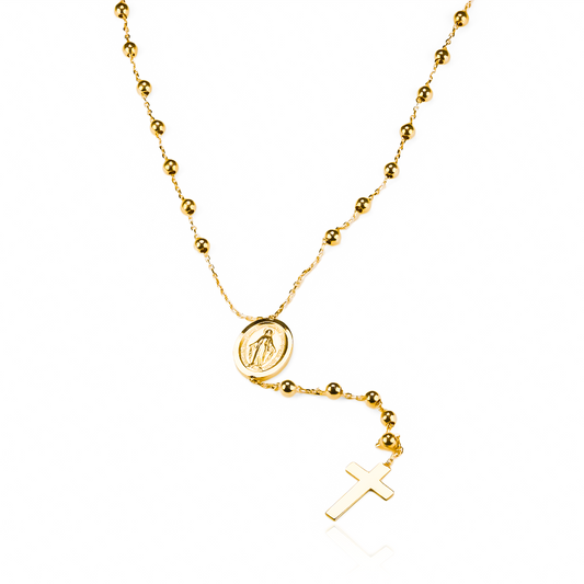 Rosario II S I, fabricado en oro 18K por Joyería Caracas, cuenta con un certificado de calidad y garantía para toda la vida.