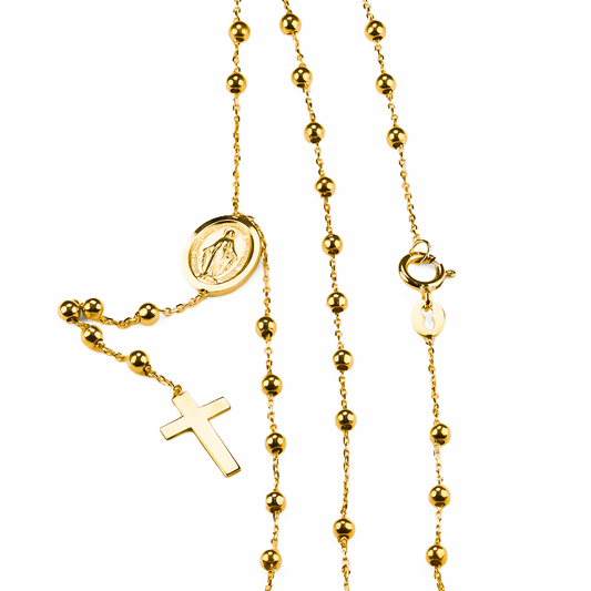 Rosario II S I, fabricado en oro 18K por Joyería Caracas, cuenta con un certificado de calidad y garantía para toda la vida.