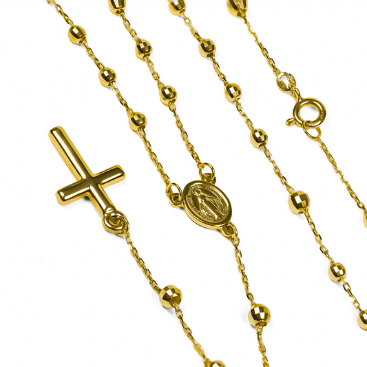 Rosario MM Facetado I, fabricado en oro 18K por Joyería Caracas, cuenta con un certificado de calidad y garantía de por vida.