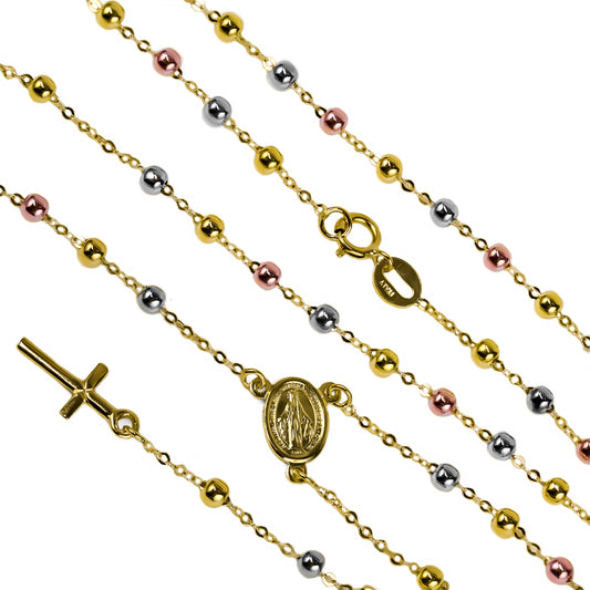 Rosario S Tres Oros I, elaborado en oro 18K por Joyería Caracas, cuenta con un certificado de calidad y garantía para toda la vida.