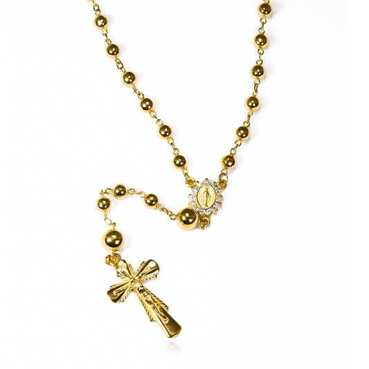 Rosario Camándula Liso Hombre MP, fabricado en oro 18K por Joyería Caracas, cuenta con un certificado de calidad y garantía para toda la vida.