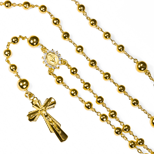 Rosario Camándula Liso Hombre MP, fabricado en oro 18K por Joyería Caracas, cuenta con un certificado de calidad y garantía para toda la vida.