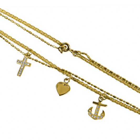 Tobillera 3 Gracias elaborada en Oro 18K por Joyería Caracas, cuenta con una garantía para toda la vida.