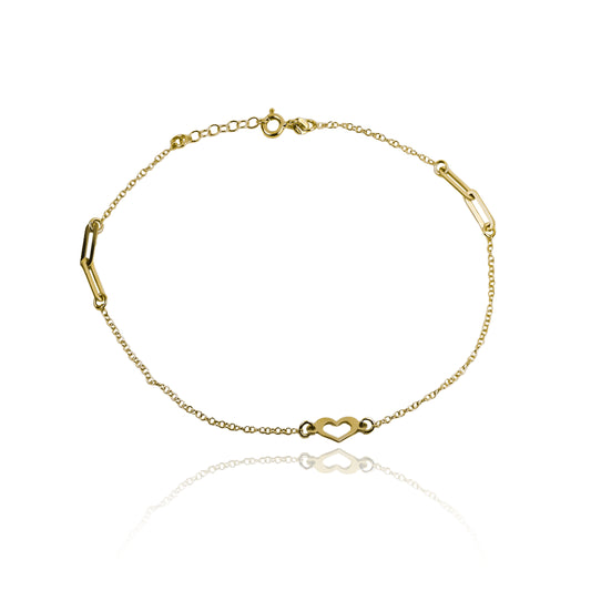 Tobillera clics heart, elaborada en oro 18K por Joyería Caracas, esta tobillera cuenta con garantía para toda la vida.