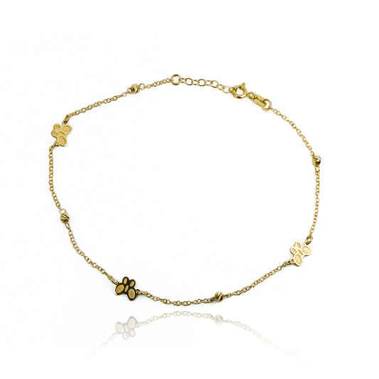 Tobillera Mariposas elaborada en oro 18K por Joyería Caracas, cuenta con una garantía para toda la vida de durabilidad.