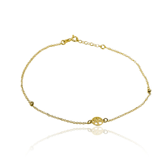 Tobillera Árbol de la vida, elaborada en Oro 18K por Joyería Caracas, cuentan con garantía para toda la vida.